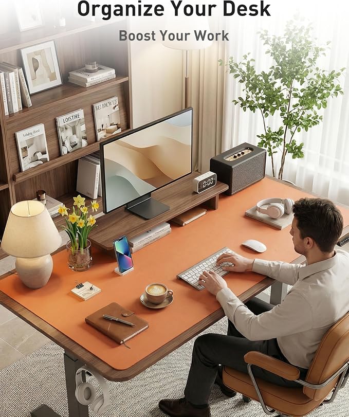 Aothia Faux Leather Desk Mat - Large Mouse Pad, Non-Slip PU Leather Blotter, Waterproof Writing Surface for Office and Home (Hermes Orange, 40" x 24") - Image 3