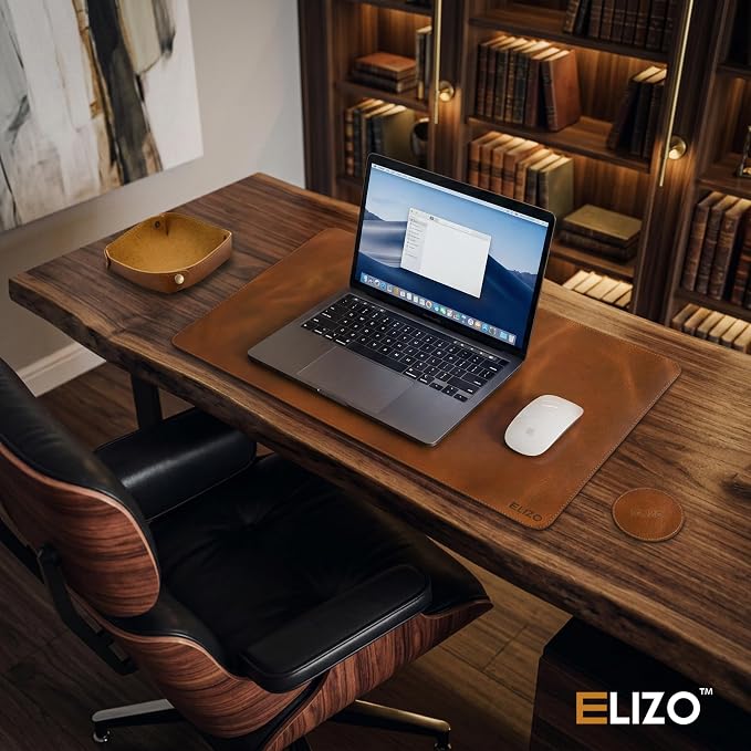 Elizo Real Leather Desk Mat Set (24X14) Large Desk Cover Desk Blotter Protector Computer Gaming Mouse Pad Table Laptop Office Desktop Accessories Antique - Image 6