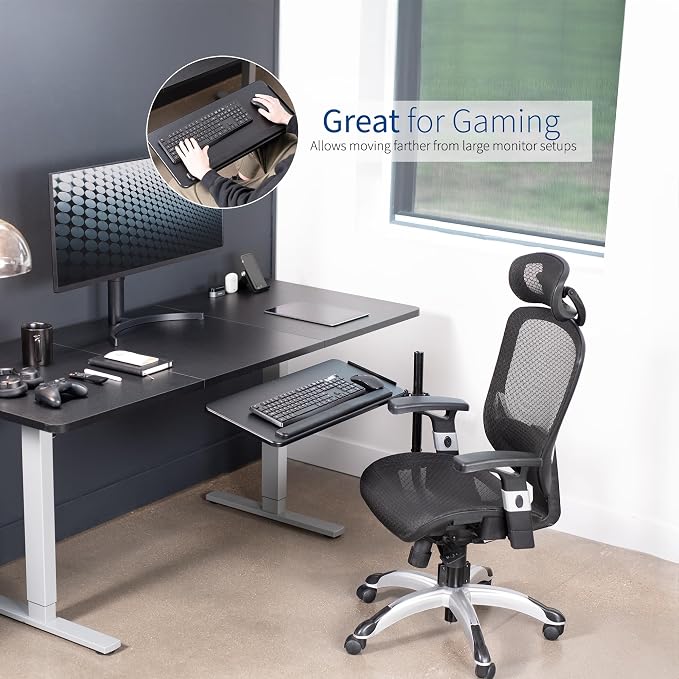 VIVO Office Chair Mounted 26 x 12 Inch Keyboard and Mouse Tray, Ergonomic Tilt, Full Motion 360 Degree Rotation, Black, MOUNT-KB08C - Image 9