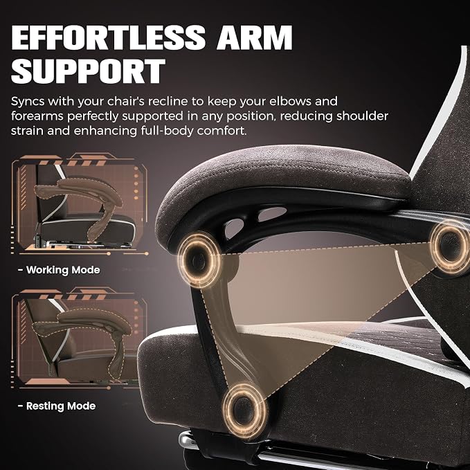 GTPLAYER Gaming Chair, Ergonomic Computer Chair with Footrest and Lumbar Support, High Back Recliner Chair 350lbs, Height Adjustable for Home Office, Brown - Image 7