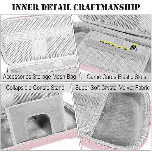 ADVcer Rog Ally X Handheld Case, EVA Waterproof Hard Shell Protective Travel Case with Inner Transformable Game Console Stands, Velvet Soft Lining, Double Zipper, Carrying Handle for Rog Ally X (Pink) - Image 5