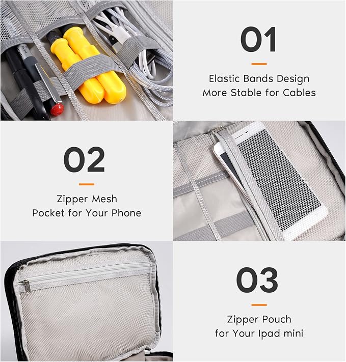 OrgaWise Electronics Organizer, Electronic Accessories Bag Travel Cable Organizer Three-Layer for iPad Mini, Kindle, Hard Drives, Cables, Chargers - Image 4