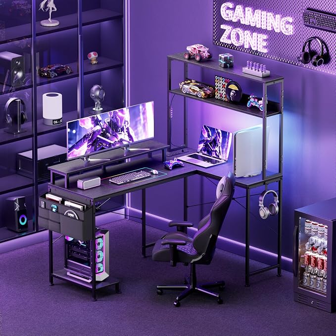 HMLANQI 53 Inch L-Shaped Gaming Desk with Power Outlets for Home Office - Image 2