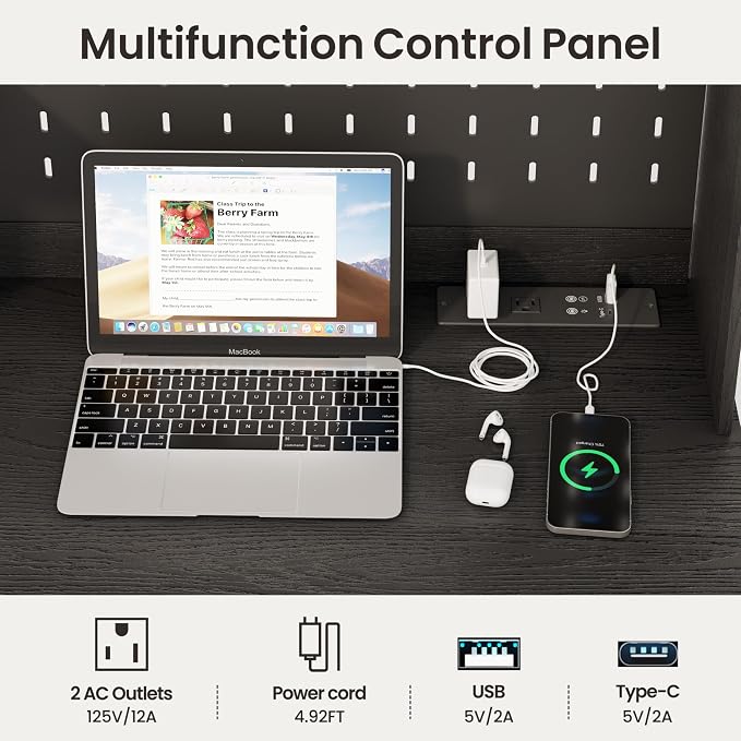 Lvifur 31.5" LED Study Desk with Hutch,Outlets,Reading Lights | Computer Desk with Charging Station,2 Drawer,Compact Writing Desks,Home Office Desks for Bedroom,Black - Image 7