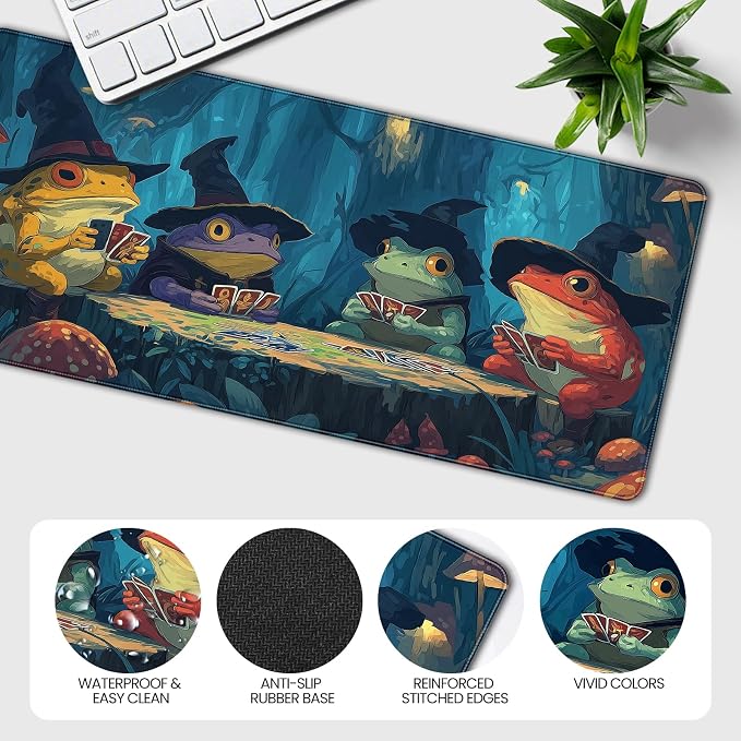 Anime Frog Playing Card Gaming Mouse Pad, Extended 35.4 x 15.7 Inches, Non-Slip Rubber Base, Stitched Edges,Water Proof， XXL Desk Mat - Image 5