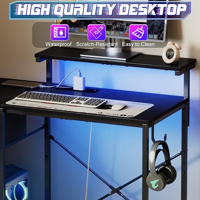 X-cosrack 33.5" Small Gaming Desk with LED Lights & Power Outlets, Drawers - Image 8