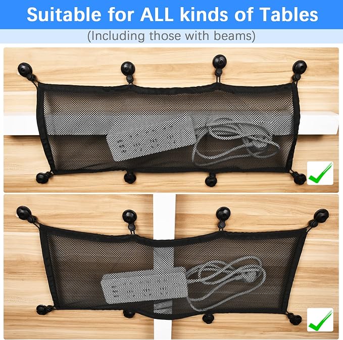 Cable Management Net Under Desk Kit,Privacy Mesh Cable Manager Flexible Under Desk Wire Net Large Capacity Cord Organizer Net for Office,Standing Desk, Home, 26 X 10 Inches - Image 6