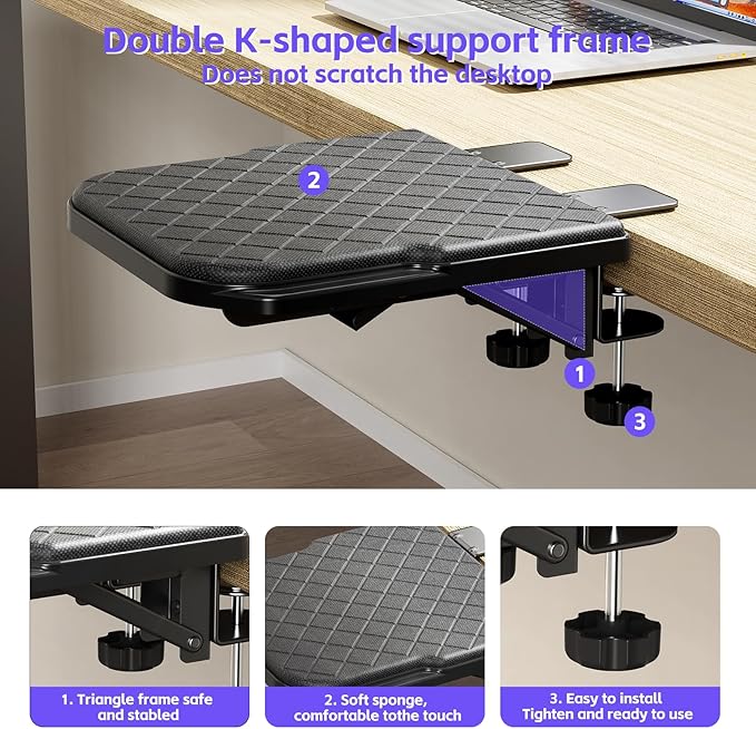 CABTE Ergonomics Desk Extender Tray, Table Mount Arm Wrist Rest Shelf, 90° Foldable Elbow Arm Support,Foldable, Computer Desk Extender Tray for Home and Office (Large Foldable) - Image 6