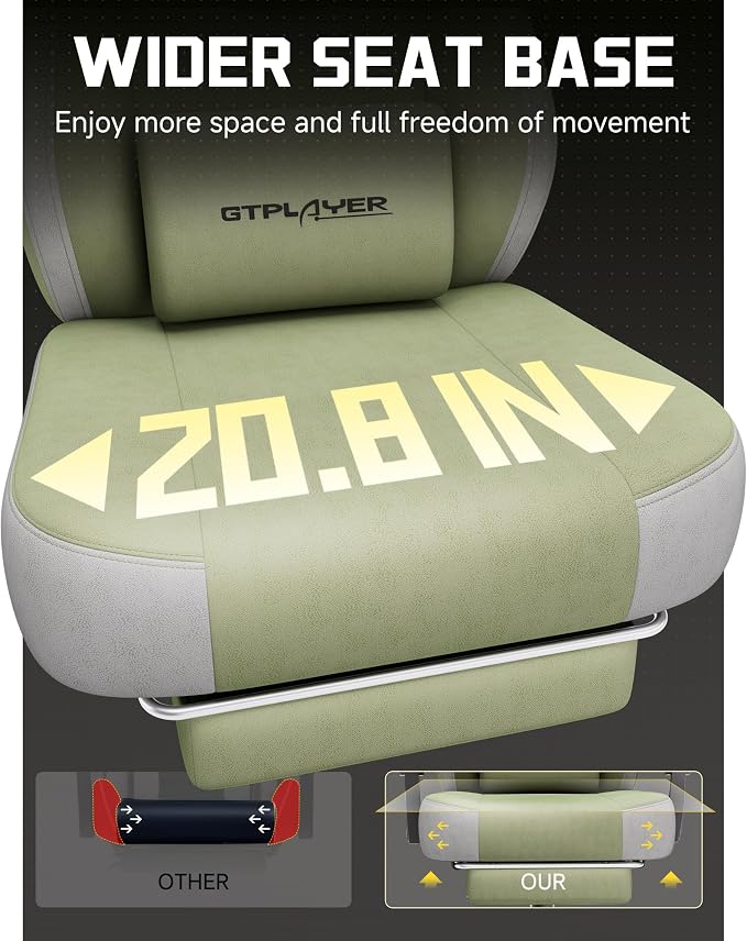 GTPLAYER Big & Tall Gaming Chair, Wide Seat with Footrest, Green | Ergonomic High Back Computer Desk Chair for Adults, Comfort Padded Seat with Lumbar Support Armrests Recliner for Office/Home - Image 5