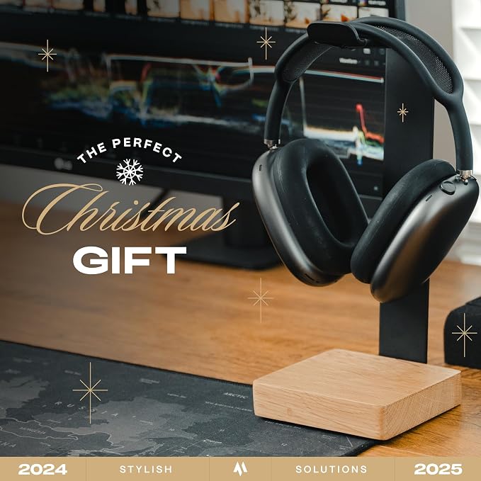 COREMINDED Universal Headphone Stand for Desk, Walnut Wood Headset Holder | Fits All Headphones incl AirPods Max, Heavy Duty Solid Wood, Sturdy & Stable, Gaming Headset Organizer, Gift Ready Box - Image 9