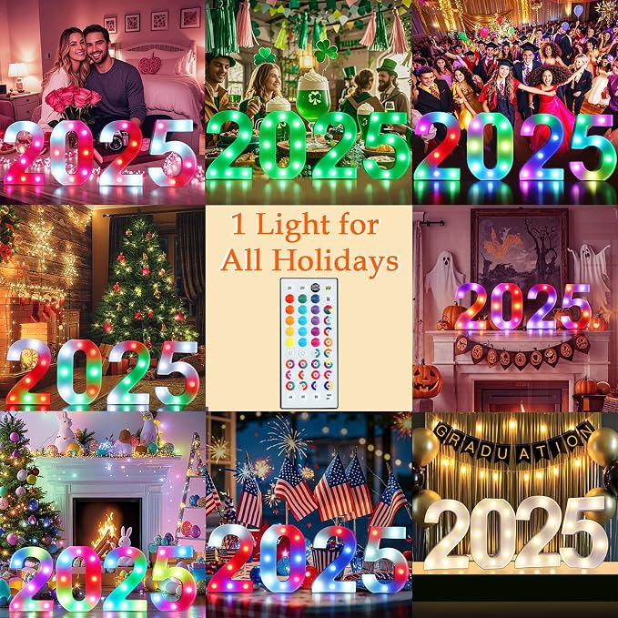 Pooqla Colorful Light Up Numbers, 35 Colors LED Marquee Number Lights for 2nd Birthday Decorations with Remote, RGB Lighted Numbers Gift for Girls Boys Party Night Light Wedding Home Decor, Number 2 - Image 7