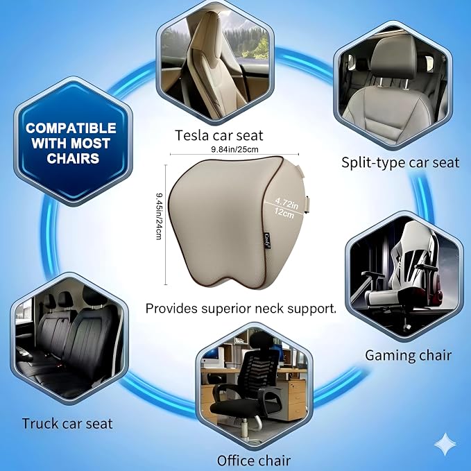 Crofy 2-Pack Car Neck Pillow, Headrest Pillow with Adjustable Strap, Gray | Soft Memory Foam; Ergonomic Design Fits Most Car & Office Chairs; Breathable Removable Pillow Cover Is Machine Washable - Image 3