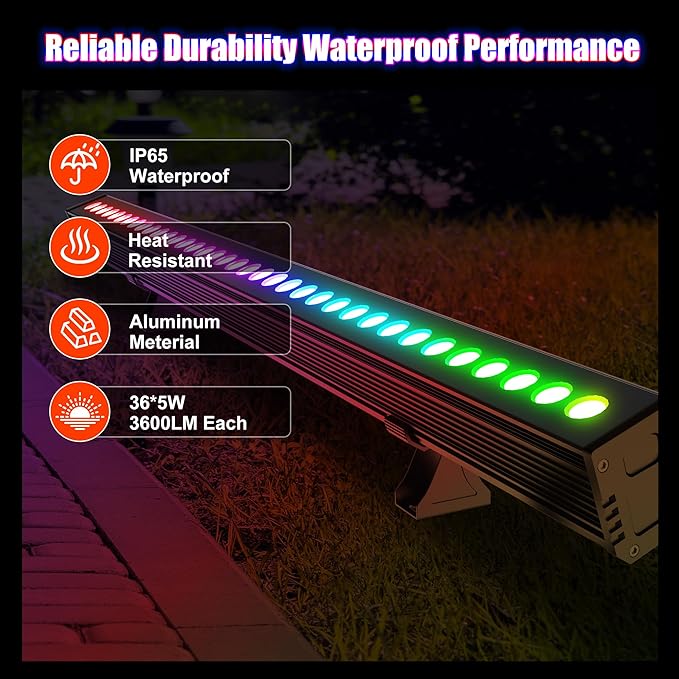 Smart Wall Washer Light Dimmable APP Control, 180W RGBCW Color Changing Linear LED Light Bar with RF Remote Control, Group Function, Timing, Perfect for Outdoor & Indoor Lighting Projects - Image 7