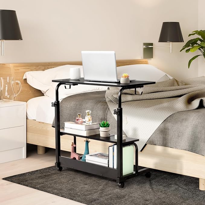 Karl home 31.5" Portable Rolling C-Shaped Computer Desk on Wheels, Black - Image 2