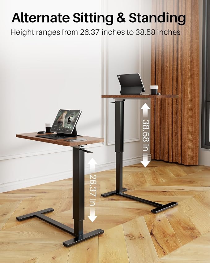 Foldable Overbed Table with Wheels, Pneumatic Adjustable Desk - Image 3