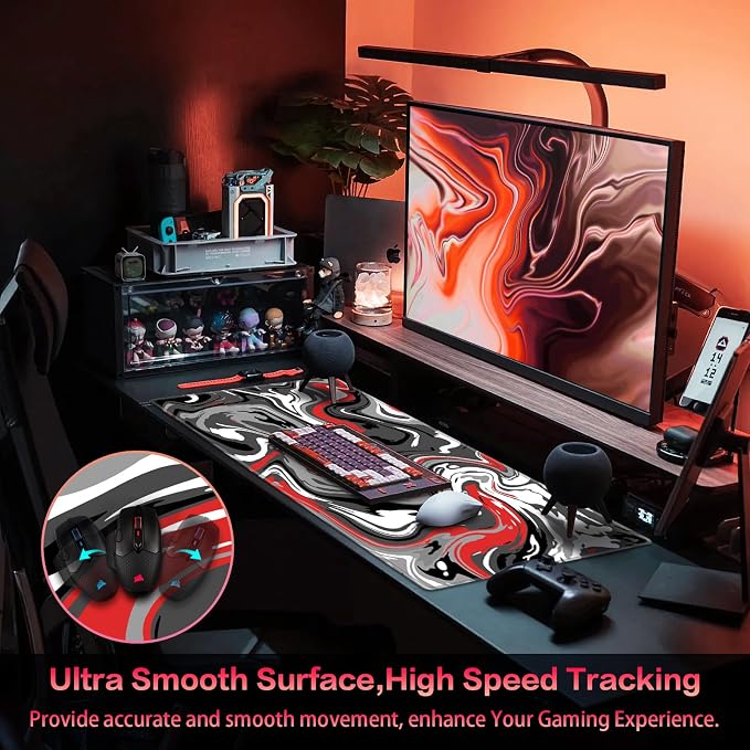 Canjoy Gaming Mouse Pad, 31.5x15.7inch Fluid Large Mouse Pads for Desk | Big XXL Extended Computer Desk Mat for Keyboard and Mouse Desktop Full Desk Mouse Pad with Non-Slip Base Stitched Edges - Image 3