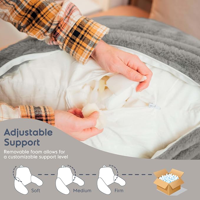 Nestl Fur Reading Pillow, Stylish Back Pillow for Bed Sitting Up, Faux Fur Bed Chair Pillow with Arms, Reading Pillows for Sitting in Bed Adult & Kids, Sit Up Back Support Pillow for Bed Rest - Grey - Image 6