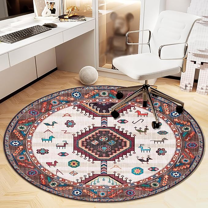 Office Chair Mat for Hardwood Floor, Vintage Computer Gaming Rolling Low Pile Carpet Floor Chair Mat, Anti-Slip Backing Round Desk Rug Floor Mat for Home by Heavyoff