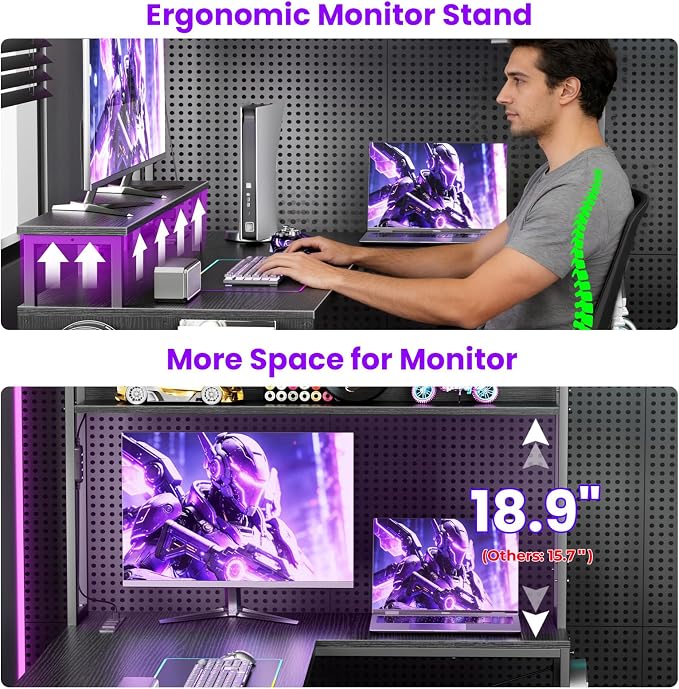 HMLANQI 53 Inch L-Shaped Gaming Desk with Power Outlets for Home Office - Image 8