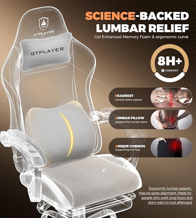 GTPLAYER Gaming Chair with Foot Rest & Pocket Spring Cushion, Ergonomic High Back Computer Desk Chair with Headrest & Lumbar Support for Back Pain Relief, Breathable Fabric, Mist-Blue - Image 4