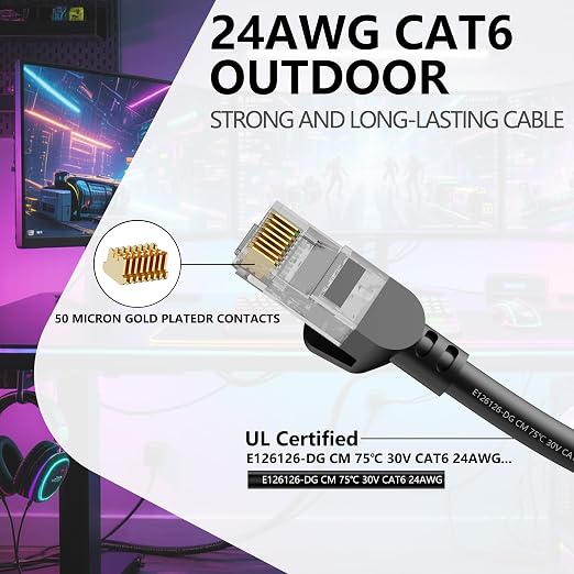 Jadaol [UL Listed Cat 6 Ethernet Cable 1ft 5Pack 10Gbps 24AWG PoE++, Black - Image 2