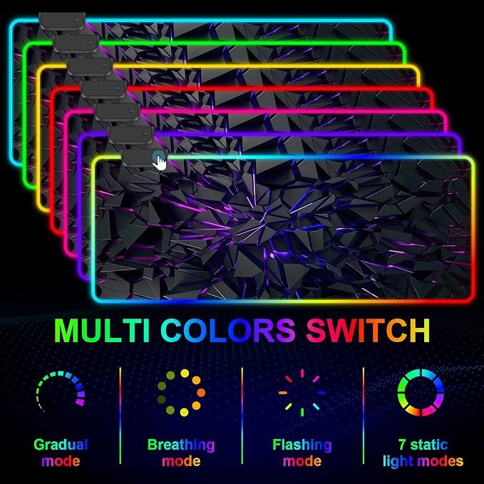 RGB Mouse Pad, Gaming Mousepad with 13 LED Light Modes | 31.5X11.8inch Large Mouse Mat, Gaming Mats for Desk with Non-Slip Rubber Base, Model-D - Image 4