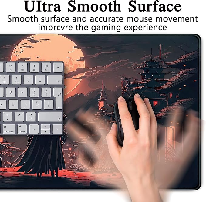 Japanese Landscape Desk Mat Post Moonlight Samurai Mouse Pad Large Dark Aesthetic Desk Pad Gaming Mousepad Extended XXL 31.5 x 15.7 in Laptop Computer Mouse Keyboard Mat - Image 6