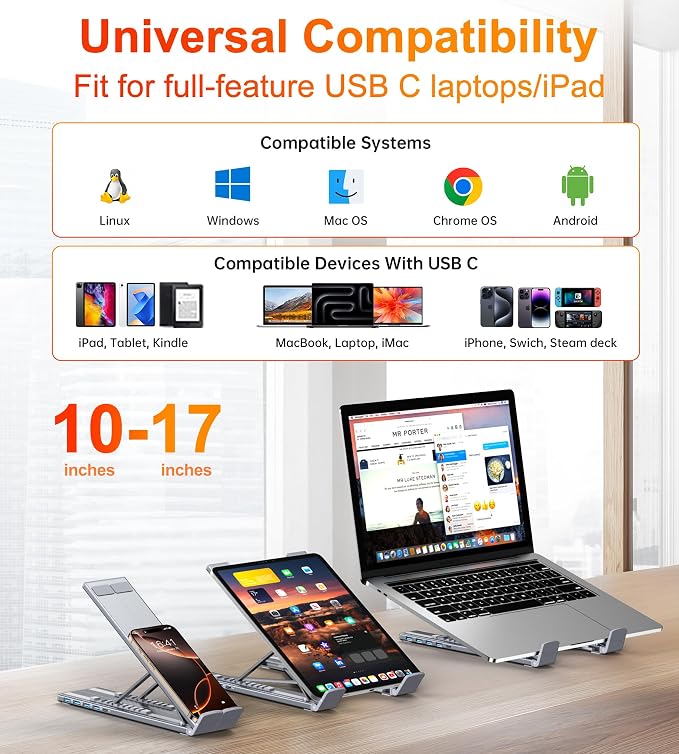 Mukiya 5-in-1 USB C Hub Adjustable Aluminum Laptop Stand - Image 5