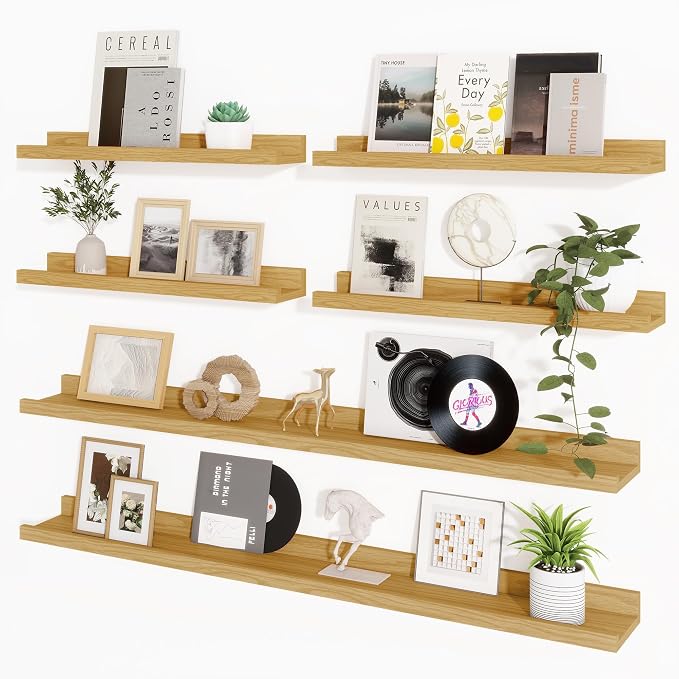 Picture Ledge Shelf, Floating Shelves for Wall Decor, Oak, Set of 6, 48'' by Axeman