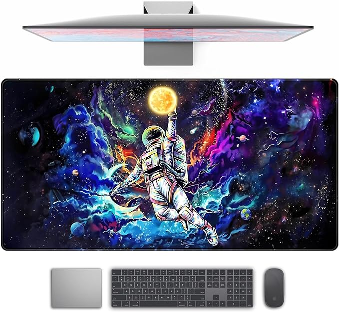 Astronaut Desk Space Mouse Pad for Boys - Galaxy Gaming Mouse Pad, 31.5x15.7in, Stitched Edges by TENG+DA+QING