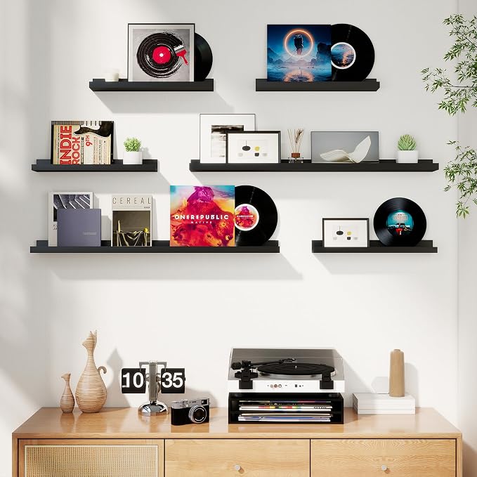 Picture Ledge Shelf, Floating Shelves for Wall Decor, Black, Set of 6, 16'' - Image 2
