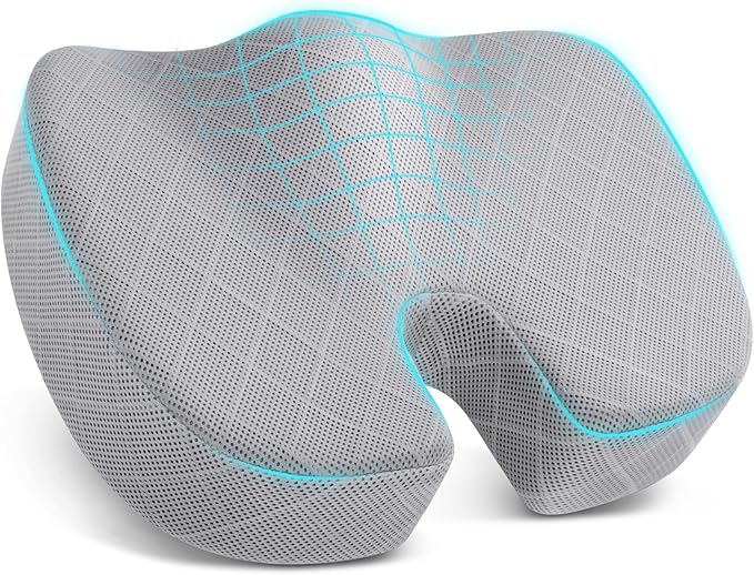 TushGuard Memory Foam Office Chair Seat Cushion - Light Grey, Large | for Car Seat, Airplane, Desk Chair - Sciatica & Hip & Coccyx Pain Relief Cushion for Long Sitting Office Workers, Car Drivers by TushGuardSeatCushonsPillows