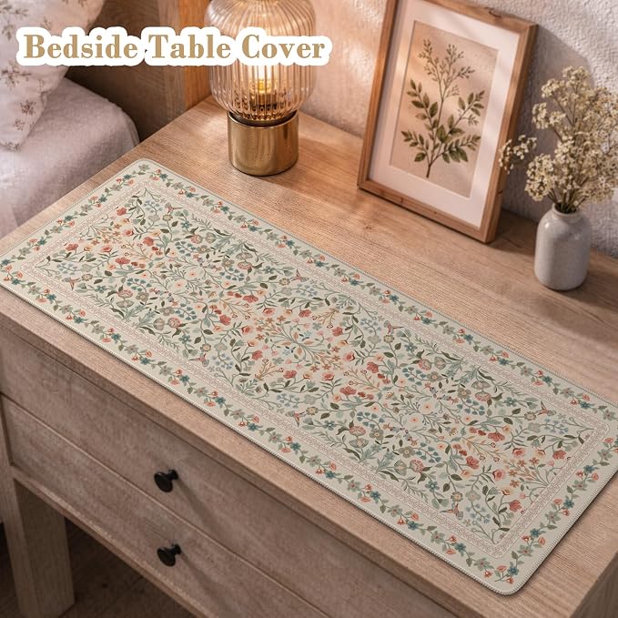 iCasso Aesthetic Desk Mat,31.5x11.8in Mouse Pads,Beige Floral | Anti-Slip Mousepad with Stitched Edges, Waterproof Computer Pad, Desk Accessories Office Decor for Women - Image 7
