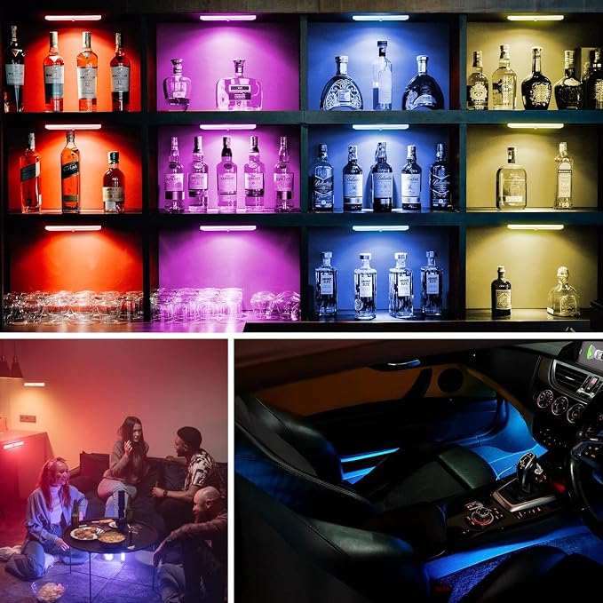 Under Cabinet Light Wireless with Remote, 15 Color RGB Magnetic Led Light Bar, 48-LED Rechargeable Closet Lights, 3 Timer & 4 Modes, Stick on Lights for Kitchen, Pantry, Bedroom, Stairs - Image 7