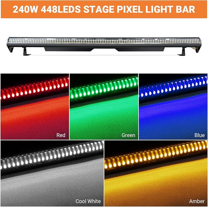 240W Stage Wash Light Bar - 448LEDs RGBWA DMX Light Bar by DMX Master-Slave Control 32 RGB & 12 White & 12 Amber Zones Chase Effects for Wedding Concert Music DJ Live Halloween Event Performance - Image 4
