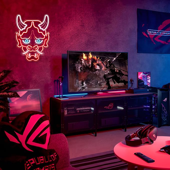 Kavaas Hannya Mask Neon Sign, Anime Japanese Neon Sign for Gamer Room Bar Tattoo Studio Decor | LED Oni Mask Neon Light for Bedroom Boys, Gaming Wall decor - Best Gamer Gifts for Teenage Boys, Christmas - Image 2