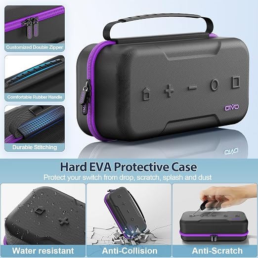 OIVO Switch 1 Carrying Case Compatible with Nintendo & OLED, Portable Switch Travel Carry Case Fit for Joy-Con and Adapter, Hard Shell Protective OLED Pouch Bag with 20 Games, Purple - Image 4