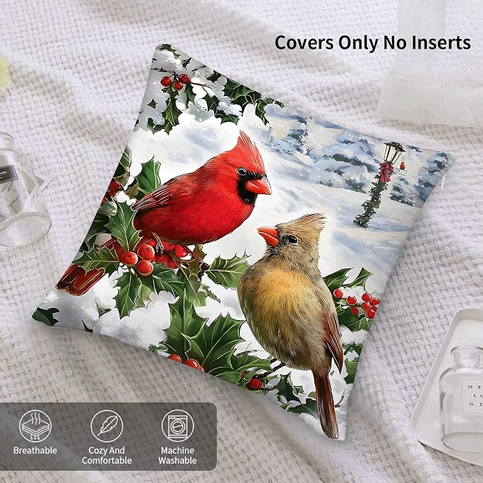 Winter Cardinal Birds Christmas Throw Pillows Cover 18x18 Set of 2 - Image 7