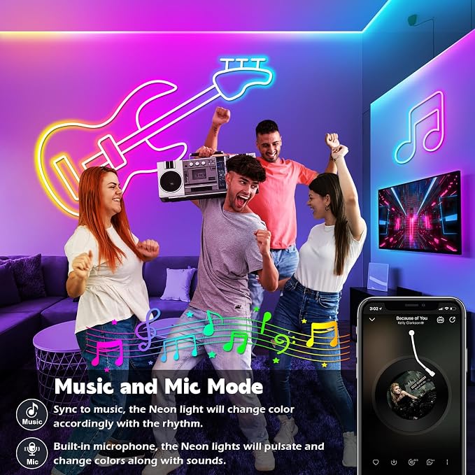 AILBTON 150Ft Neon Rope Lights,Flexible Led Rope Lights Control with App/Remote,Multiple Modes Music Sync Gaming RGB Led Neon Lights for Bedroom Outdoor - Image 3