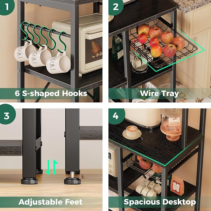 SUPERJARE Bakers Rack with Power Outlet, 35.4 Inches Coffee Bar with Basket - Image 8