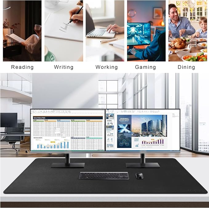 Mydours 48"x28" XXL Large PU Leather Desk Mat, Gaming Mouse Pad, (Black) | Extended Desk Pad Mat, Full Mat Waterproof Desk Protector for Workspace Decor, for Computer Keyboard Mouse Office Work - Image 2