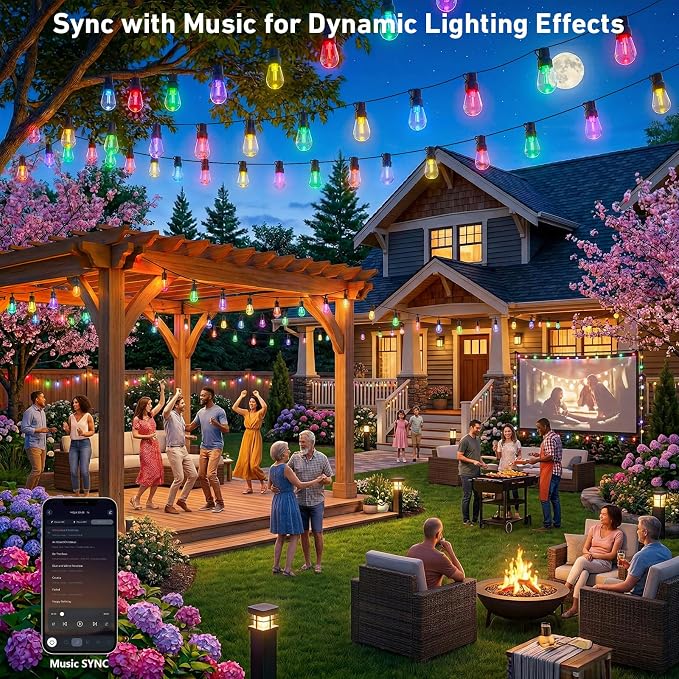 Outdoor String Lights,200FT Smart RGB+IC Patio Lights with Shatterproof LED Bulbs ,Outside Light Dimmable Patio for Decor DIY IP67 Waterproof ,Courtyard, garden,Holiday,LED lights more Scene Modes - Image 5