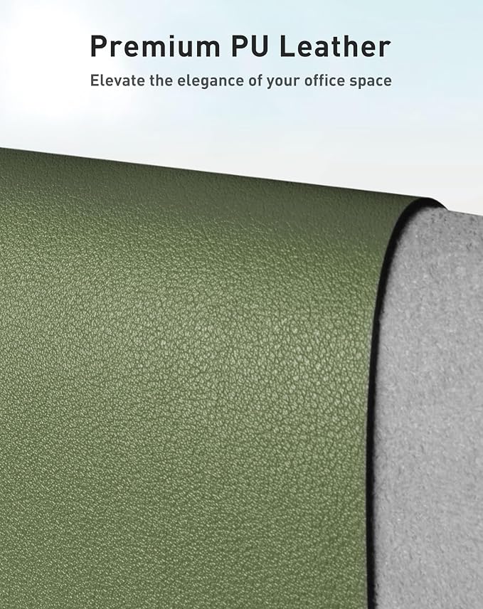 Aothia Faux Leather Desk Mat - Large Mouse Pad, Non-Slip PU Leather Blotter, Waterproof Writing Surface for Office and Home (Olive Green, 63" x 24") - Image 2