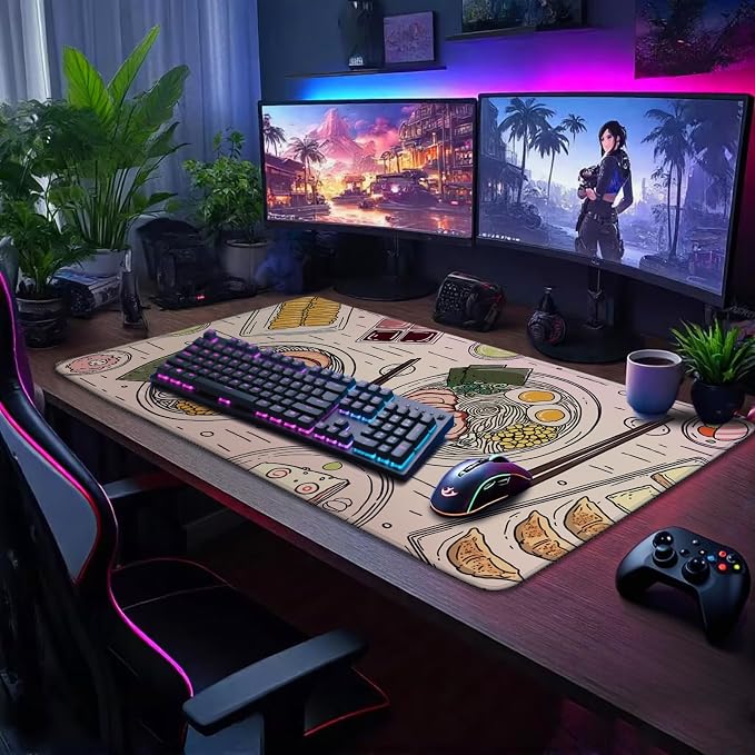 Japanese Ramen Large Gaming Mouse Pad Desk Mat XXL 31.5"x15.7" | Extended Mousepad, Non-Slip Rubber Base , Stitched Edges, for Computer/Laptop/Office/Home - Image 2