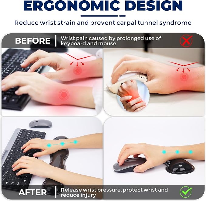 Gel Wrist Rest for Keyboard and Mouse, Wrist Rest for Keyboard, Mouse Wrist Support, Pain Relief, Cool Touch, Non-Skid, Mouse Wrist pad - Image 3