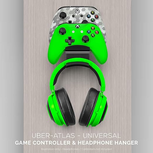 BRAINWAVZ The UberAtlas Dual Game Controller & Headphone Stand Wall Mount Holder for Xbox ONE, Series X, PS5, PS4, PS3, Switch, STEELSERIES Gamepad & More, Stay Organized No Screws - Image 9