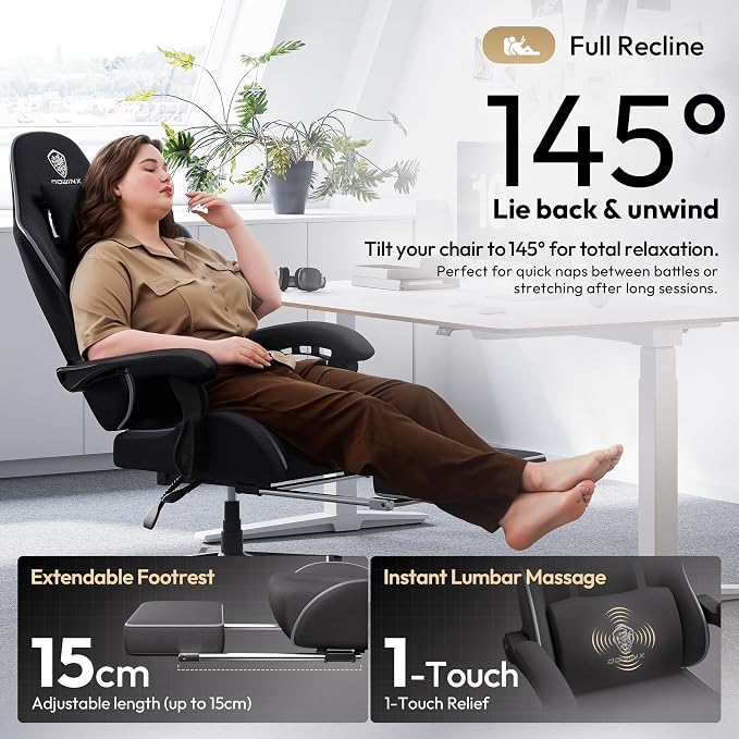 Dowinx Gaming Chair Fabric Big and Tall with Pocket Spring Cushion, Massage Game Chair Cloth with Headrest, Ergonomic Computer Chair with Footrest 350LBS - Image 7