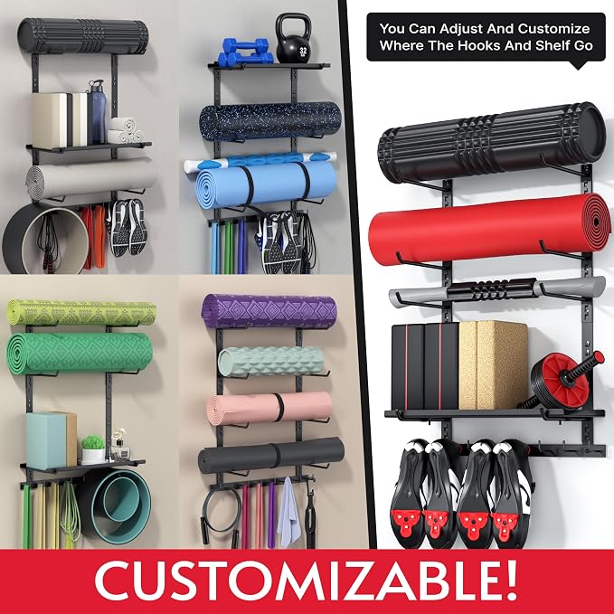 Home Gym Wall Storage Shelf, 1 Board & 4 Adjustable Holders Sets - Image 3