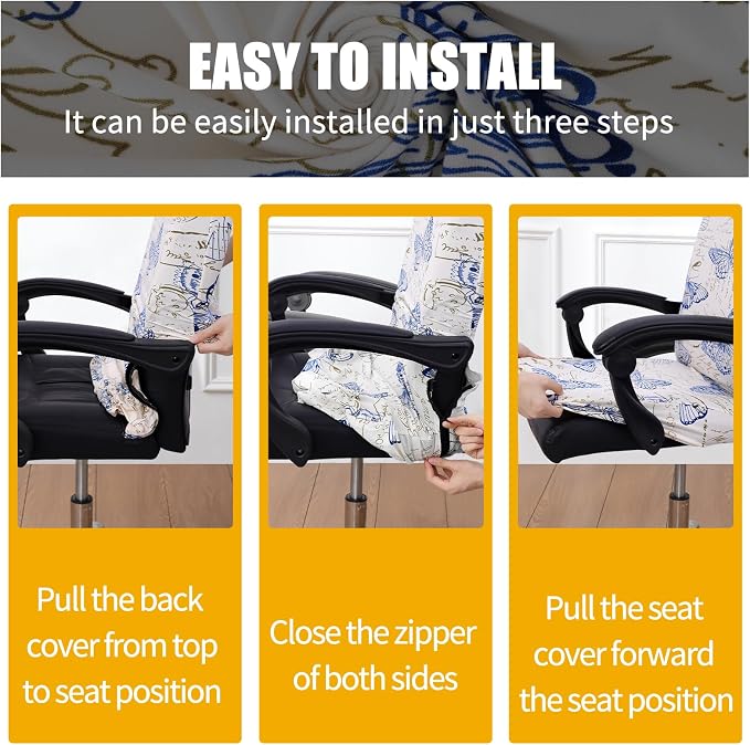 Smiry Office Computer Chair Cover with Armrest Covers, White | Stretch Printed Universal Removable Washable Desk Rotating Chair Slipcovers, Soft Anti-Dust Spandex Protector with Zipper - Image 6
