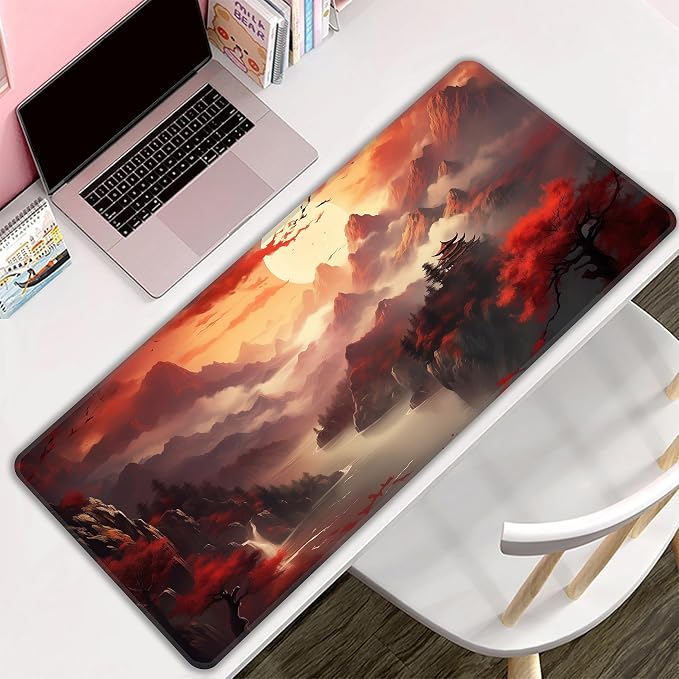 Dark Canyon Desk Mat, XL 31.5"x11.8" Large Mouse Pad, Full Moon Extended Gaming Mouse Mat,Non-Slip Rubber Base Waterproof with Stitched Edges for Gaming Office Home Decor - Image 8